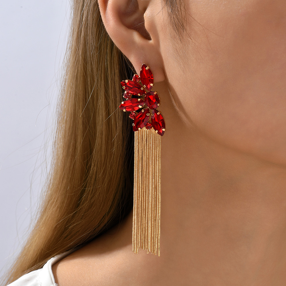 Wholesale Jewelry Retro Exaggerated Oval Tassel Zinc Alloy Glass Plating Inlay Drop Earrings display picture 7