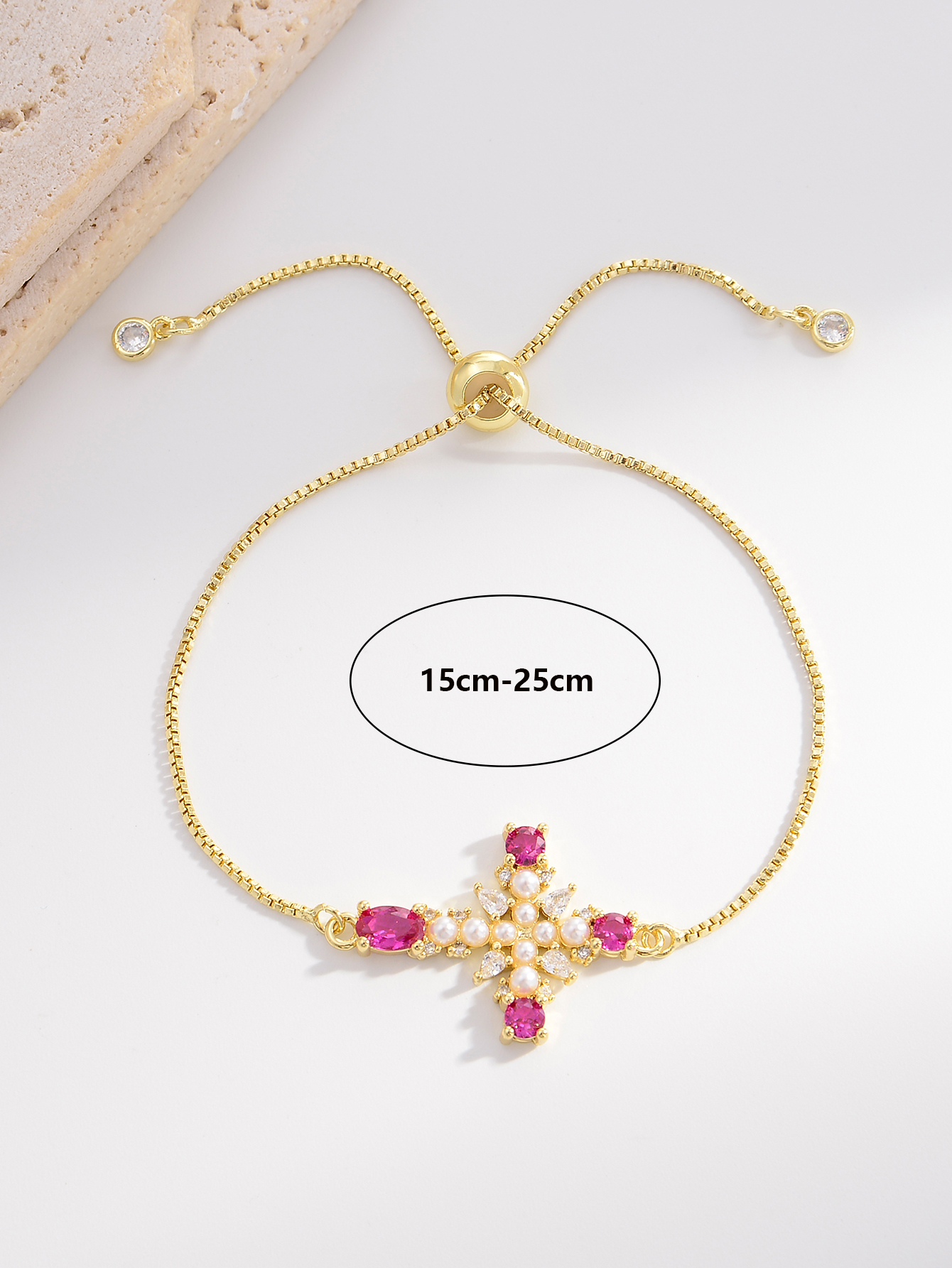 Elegant Cross Copper Gold Plated Artificial Pearls Zircon Bracelets In Bulk display picture 1