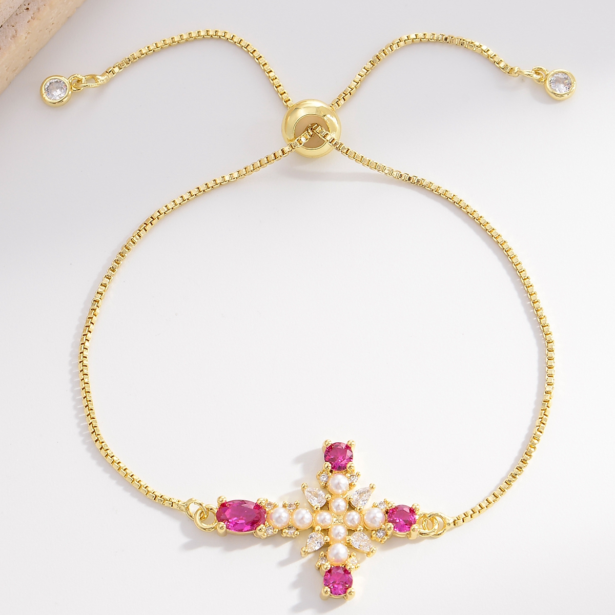 Elegant Cross Copper Gold Plated Artificial Pearls Zircon Bracelets In Bulk display picture 2