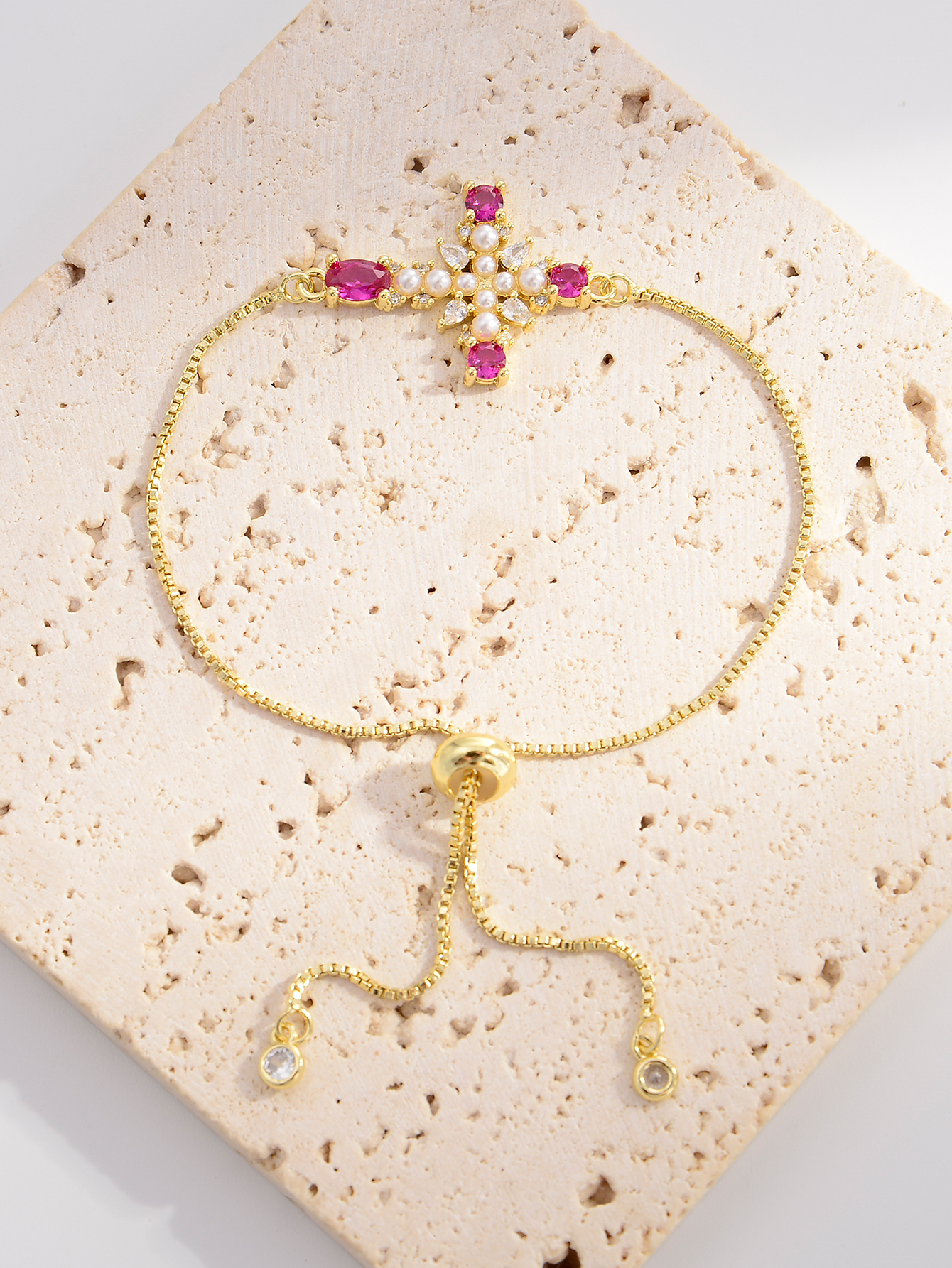 Elegant Cross Copper Gold Plated Artificial Pearls Zircon Bracelets In Bulk display picture 4