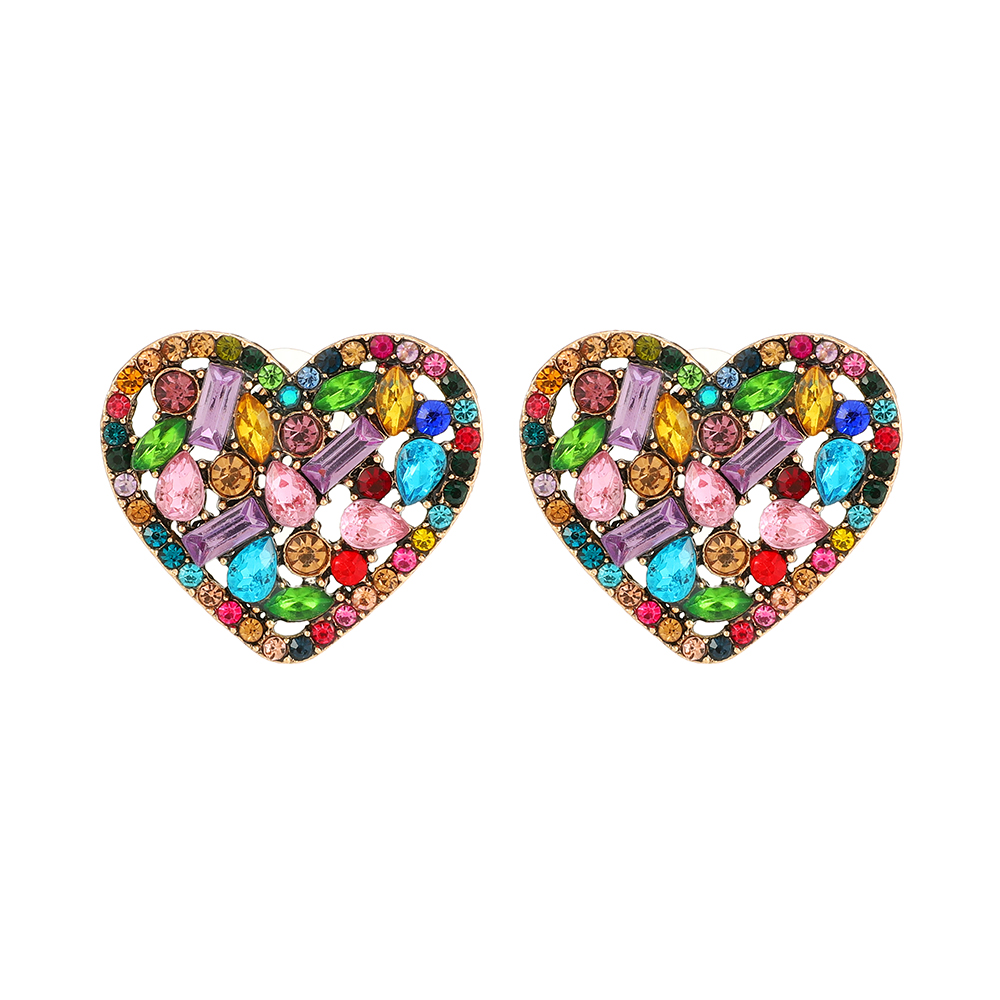 1 Pair Exaggerated Luxurious Shiny Round Heart Shape Wings Plating Inlay Copper Alloy Zinc Alloy Rhinestones Glass Ear Studs display picture 2