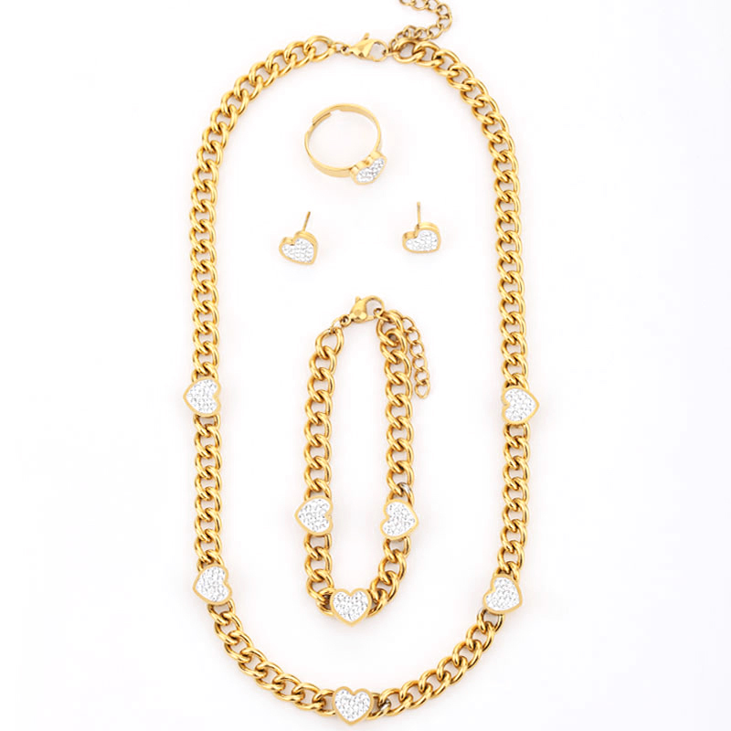 Sweet Heart Shape Titanium Steel Inlay Zircon Rings Earrings Necklace display picture 4