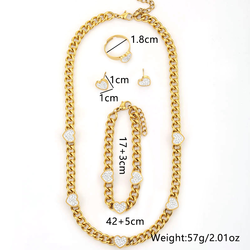 Sweet Heart Shape Titanium Steel Inlay Zircon Rings Earrings Necklace display picture 1