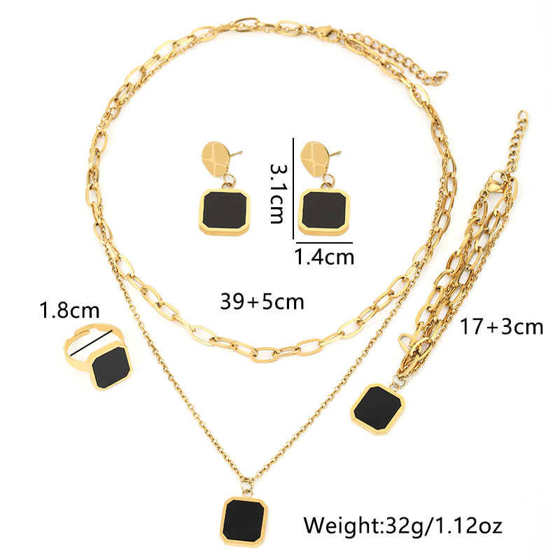 Dame Quadrat Titan Stahl Inlay Künstliche Edelsteine Ringe Ohrringe Halskette display picture 13