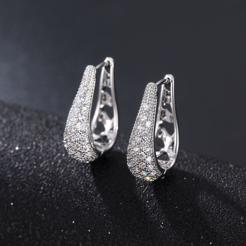 1 Pair Elegant Simple Style Geometric Plating Inlay Copper Zircon K Gold Plated Rhodium Plated Earrings display picture 2