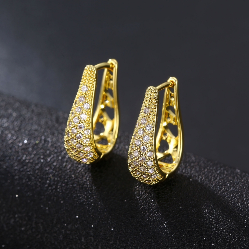 1 Pair Elegant Simple Style Geometric Plating Inlay Copper Zircon K Gold Plated Rhodium Plated Earrings display picture 1