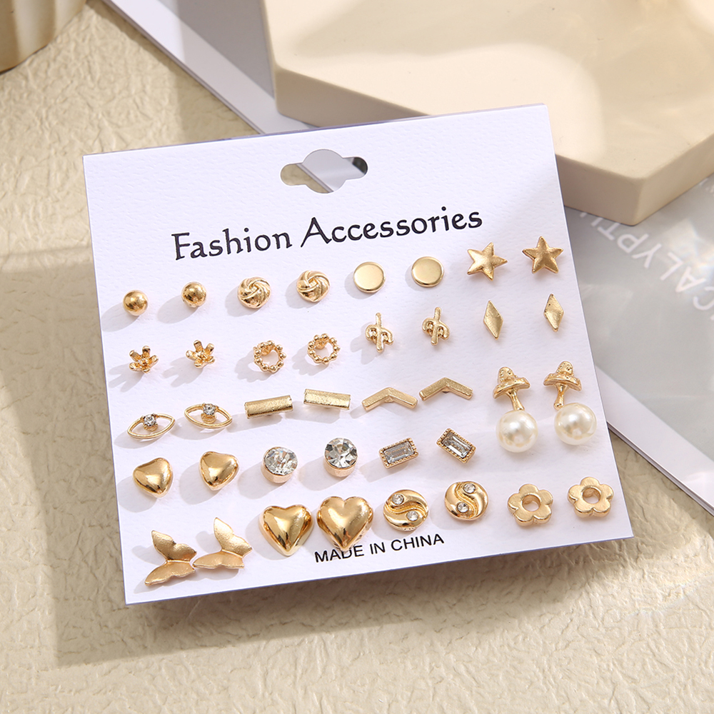 1 Set Fairy Style Elegant Shiny Star Heart Shape Butterfly Artificial Gemstones Artificial Crystal Alloy Gold Plated Silver Plated Ear Studs display picture 18