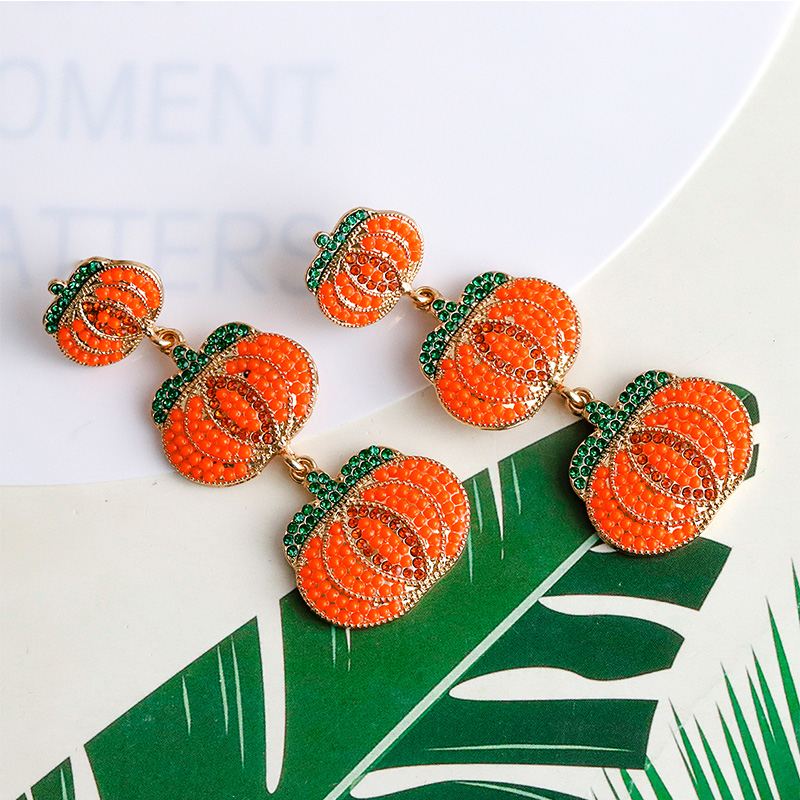 1 Pair Cartoon Style Exaggerated Funny Pumpkin Inlay Alloy Resin Drop Earrings display picture 2