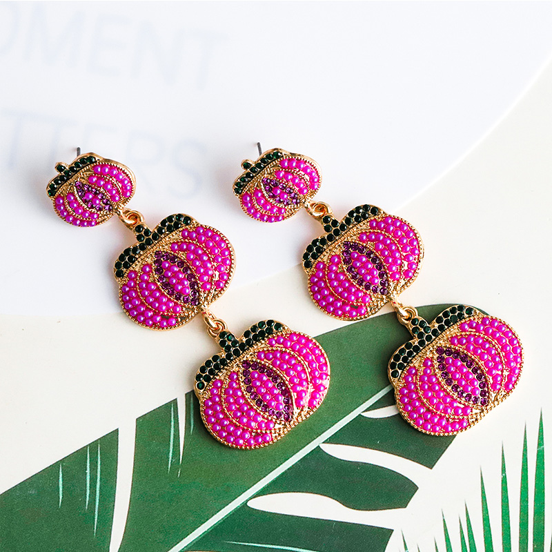 1 Pair Cartoon Style Exaggerated Funny Pumpkin Inlay Alloy Resin Drop Earrings display picture 1