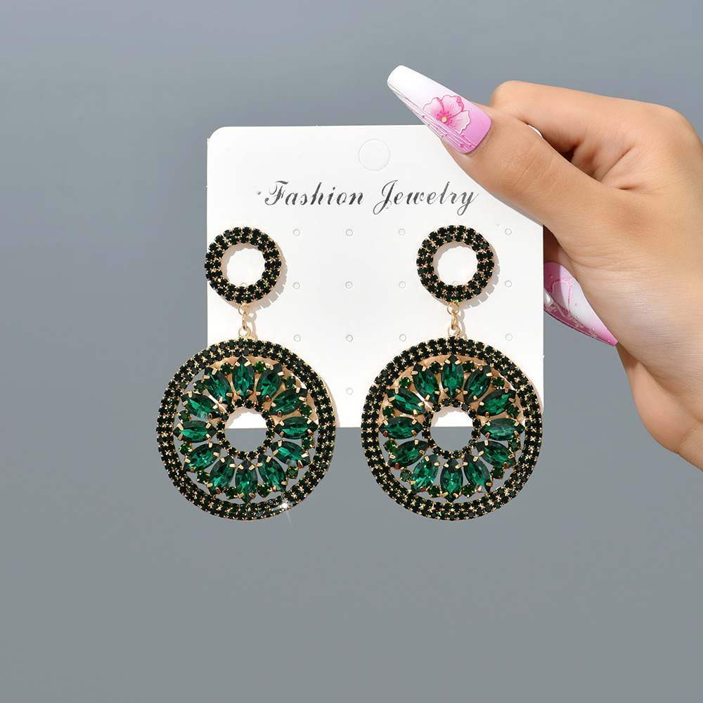 1 Pair Vintage Style Round Plating Hollow Out Inlay Zinc Alloy Glass Drop Earrings display picture 11
