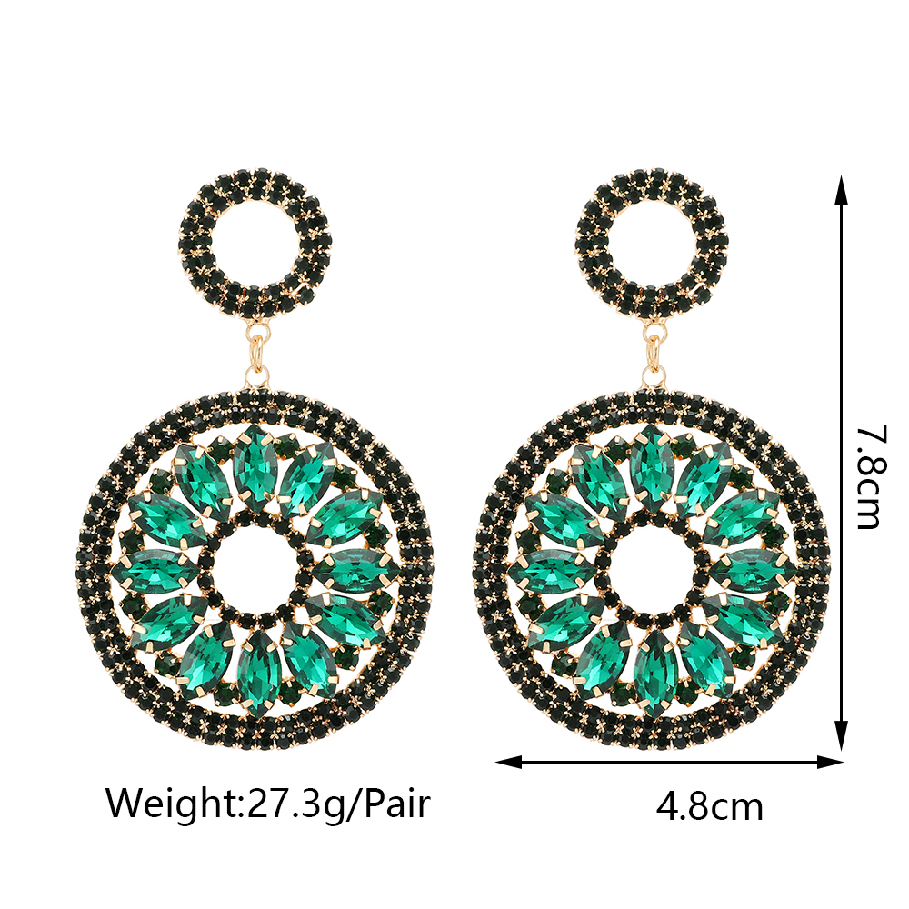 1 Pair Vintage Style Round Plating Hollow Out Inlay Zinc Alloy Glass Drop Earrings display picture 1