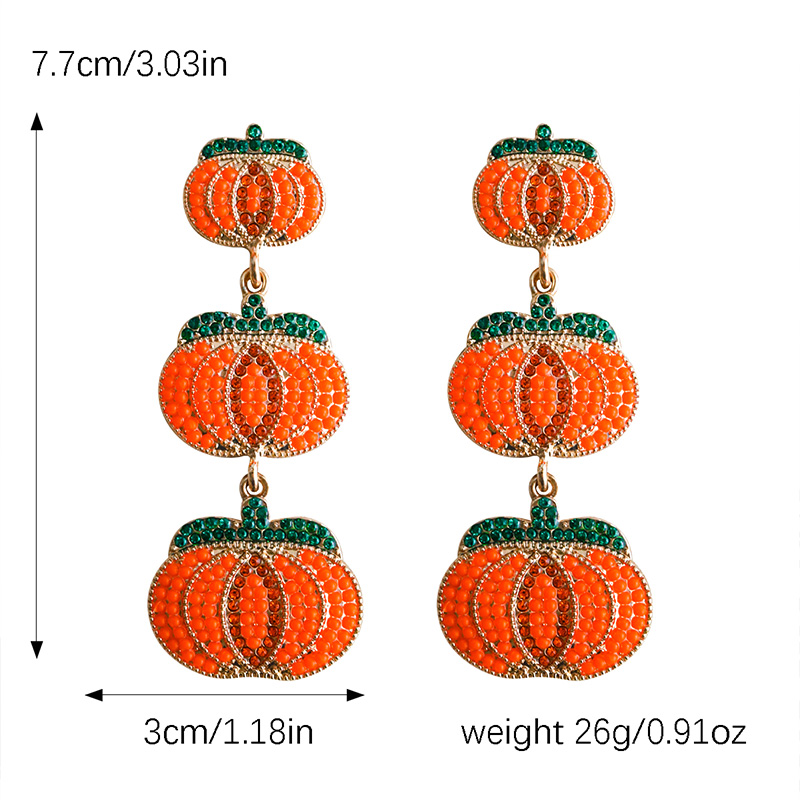 1 Pair Cartoon Style Exaggerated Funny Pumpkin Inlay Alloy Resin Drop Earrings display picture 4