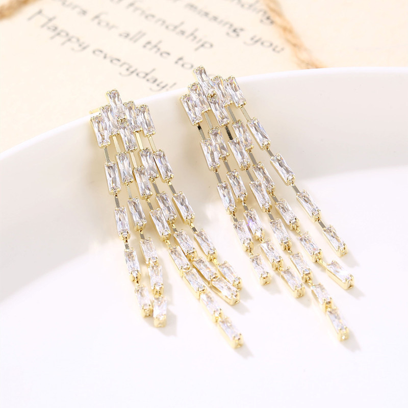 1 Pair Lady Simple Style Tassel Plating Inlay Copper Zircon Rhodium Plated Drop Earrings display picture 2