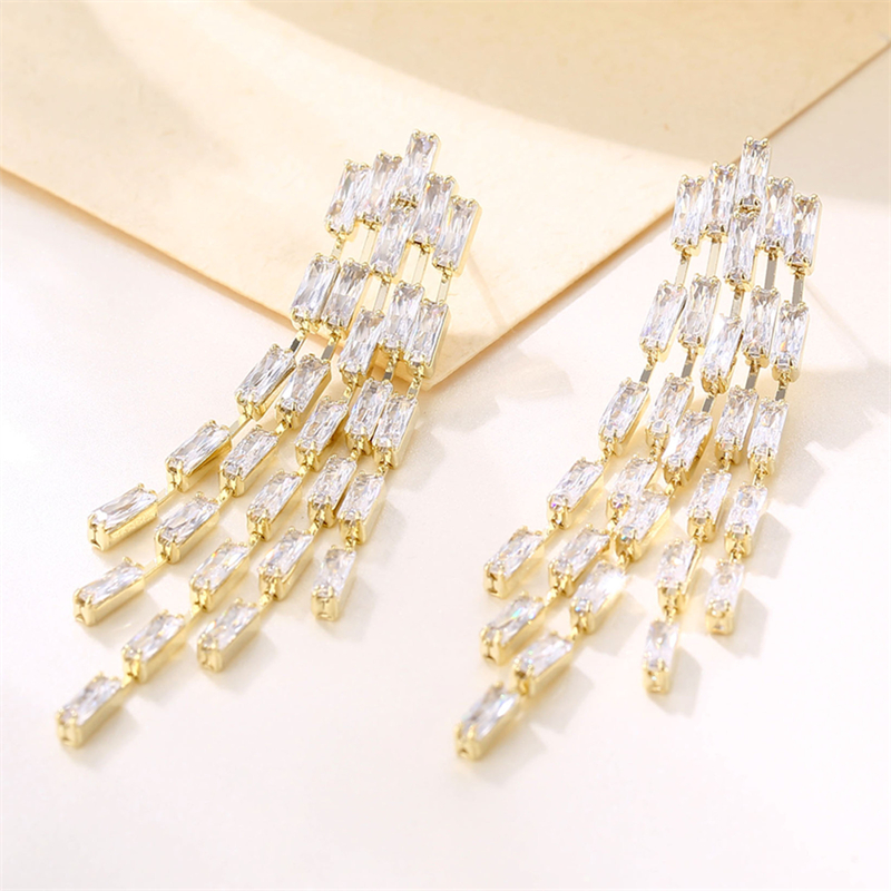 1 Pair Lady Simple Style Tassel Plating Inlay Copper Zircon Rhodium Plated Drop Earrings display picture 5
