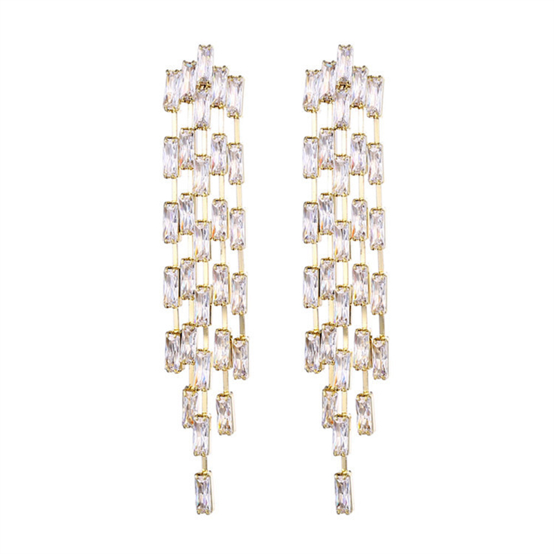 1 Pair Lady Simple Style Tassel Plating Inlay Copper Zircon Rhodium Plated Drop Earrings display picture 1