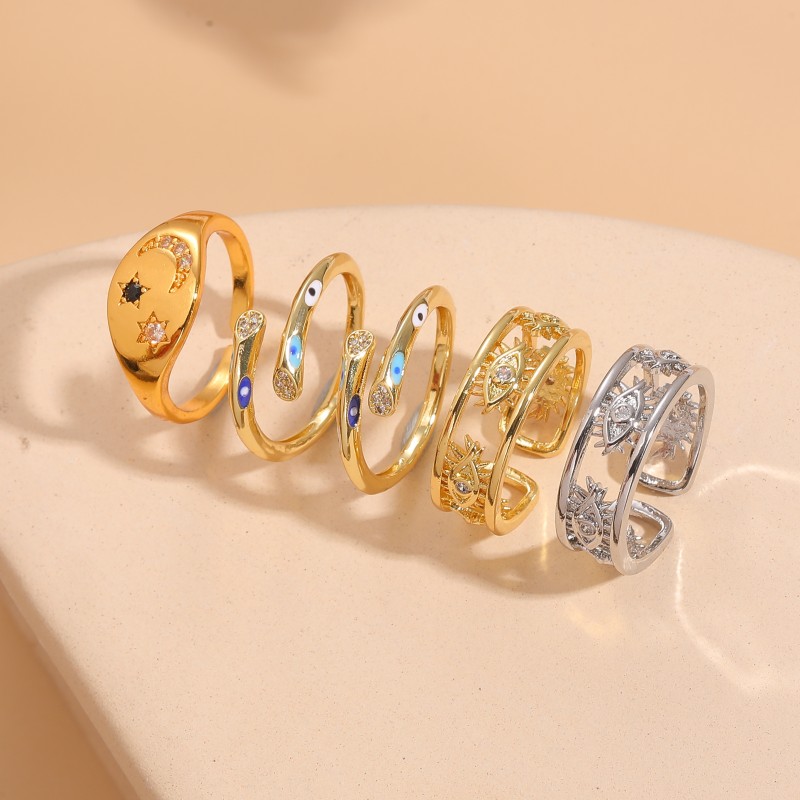 Elegant Basic Geometric Copper Plating Inlay Zircon 14k Gold Plated Open Rings display picture 1