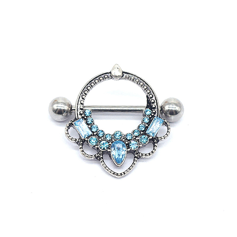 Rock Round Stainless Steel Copper Inlay Glass White Gold Plated Nipple Ring display picture 2