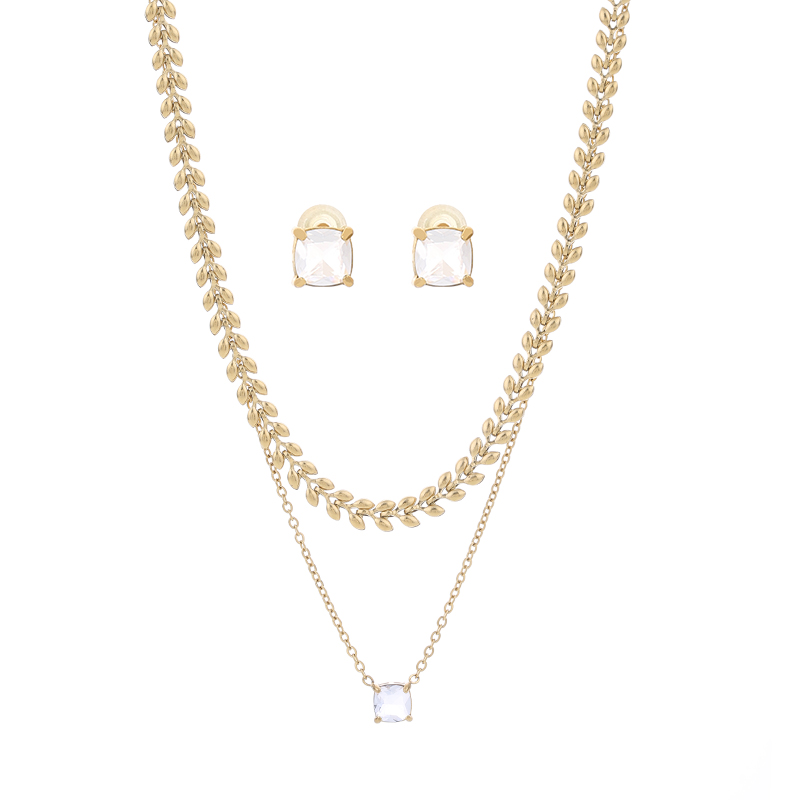 Wholesale Elegant Streetwear V Shape Square Titanium Steel Earrings Necklace Jewelry Set display picture 7