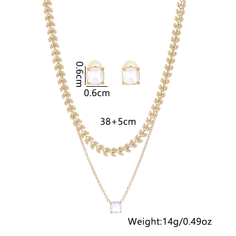 Wholesale Elegant Streetwear V Shape Square Titanium Steel Earrings Necklace Jewelry Set display picture 1