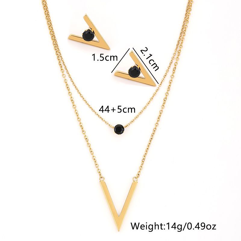 Wholesale Elegant Streetwear V Shape Square Titanium Steel Earrings Necklace Jewelry Set display picture 2