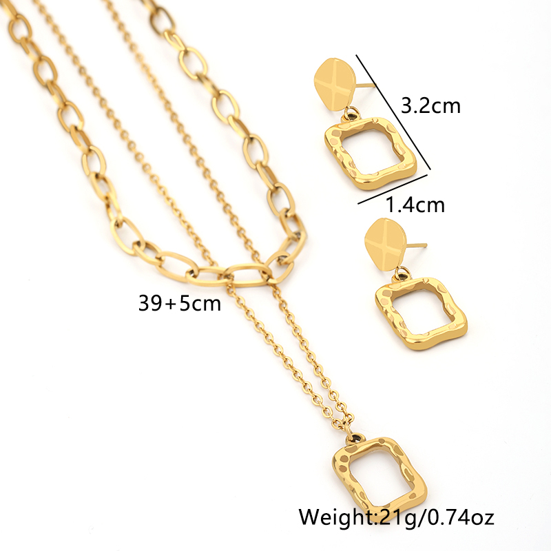 Wholesale Elegant Streetwear V Shape Square Titanium Steel Earrings Necklace Jewelry Set display picture 4