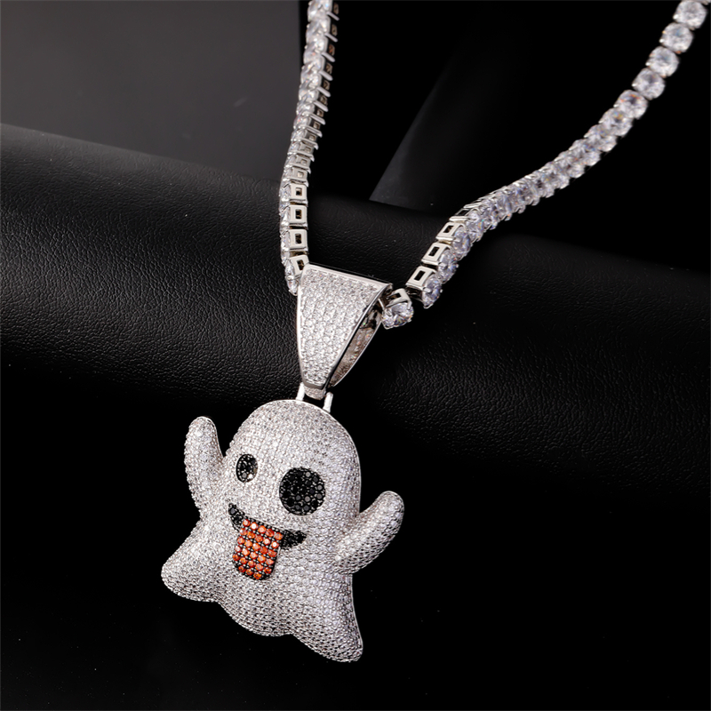 Wholesale Hip-Hop Basic Cool Style Ghost 304 Stainless Steel Copper Plating Inlay K Gold Plated Zircon Pendant Necklace display picture 6