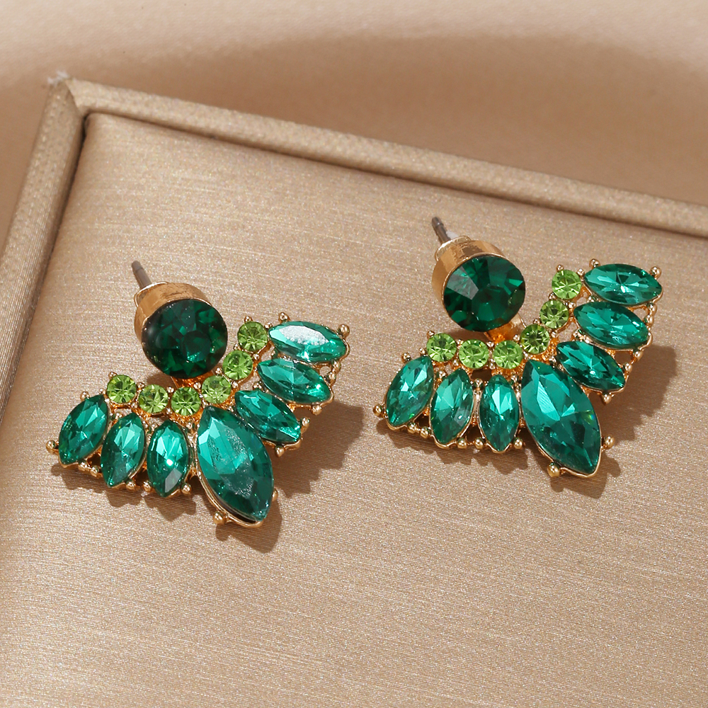 1 Pair Vintage Style Vacation Peacock Inlay Alloy Artificial Rhinestones Gold Plated Ear Studs display picture 2