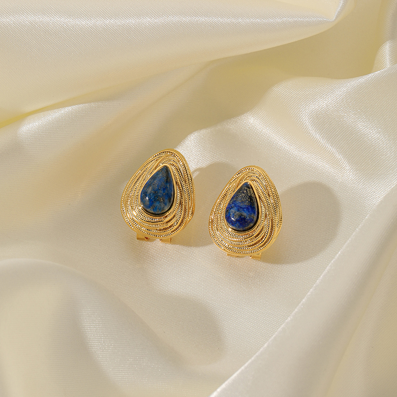 1 Pair Roman Style Streetwear Geometric Plating Inlay Copper Lapis Lazuli 18k Gold Plated Ear Studs display picture 1