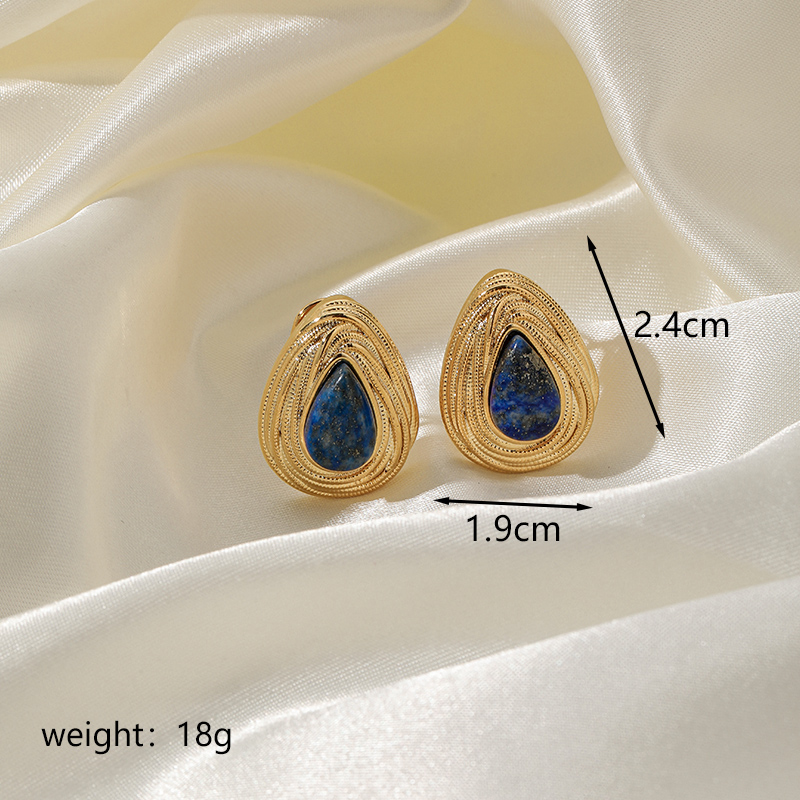 1 Pair Roman Style Streetwear Geometric Plating Inlay Copper Lapis Lazuli 18k Gold Plated Ear Studs display picture 2