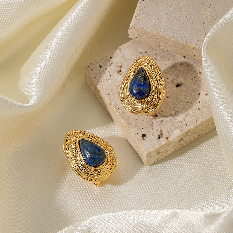 1 Pair Roman Style Streetwear Geometric Plating Inlay Copper Lapis Lazuli 18k Gold Plated Ear Studs display picture 5