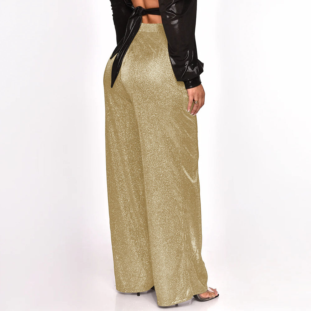 Women's Street Fashion Solid Color Full Length Sequins Wide Leg Pants display picture 5