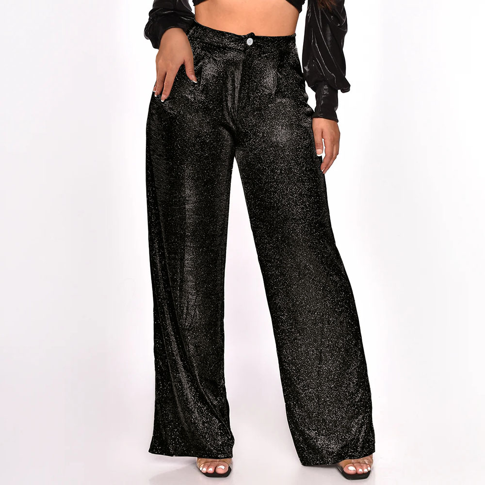 Women's Street Fashion Solid Color Full Length Sequins Wide Leg Pants display picture 3
