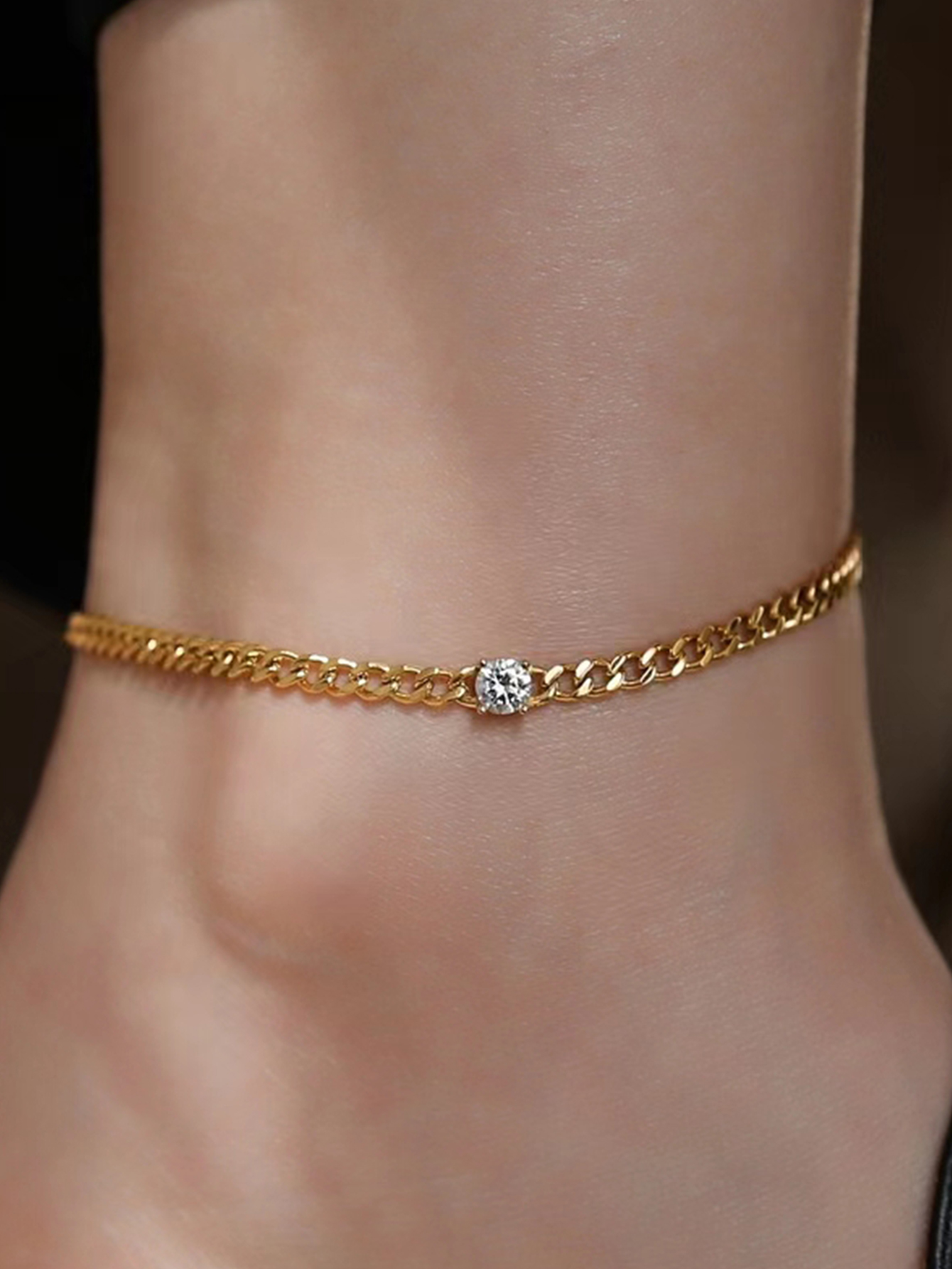 Classic Style Solid Color Chains Print Stainless Steel Inlay Zircon Women's Anklet display picture 1