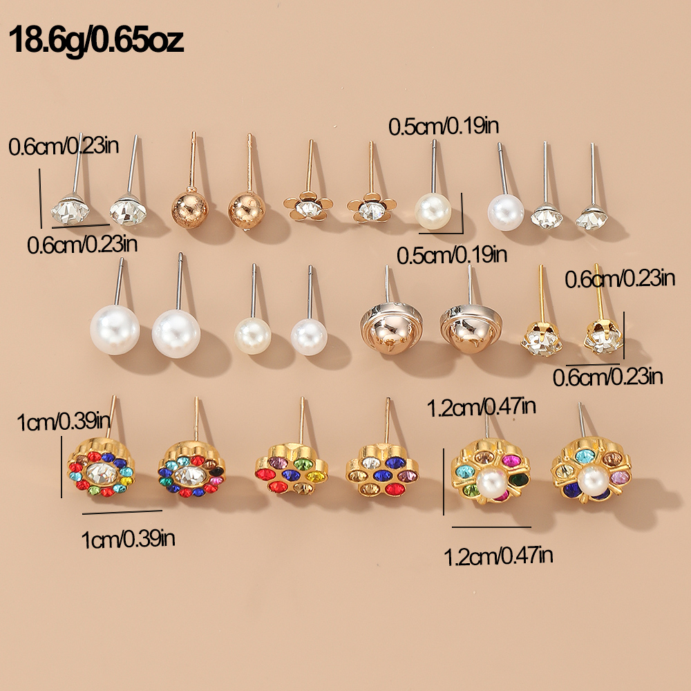 1 Set Casual Simple Style Commute Geometric Flower Inlay Alloy Artificial Rhinestones Artificial Pearls Ear Studs display picture 17