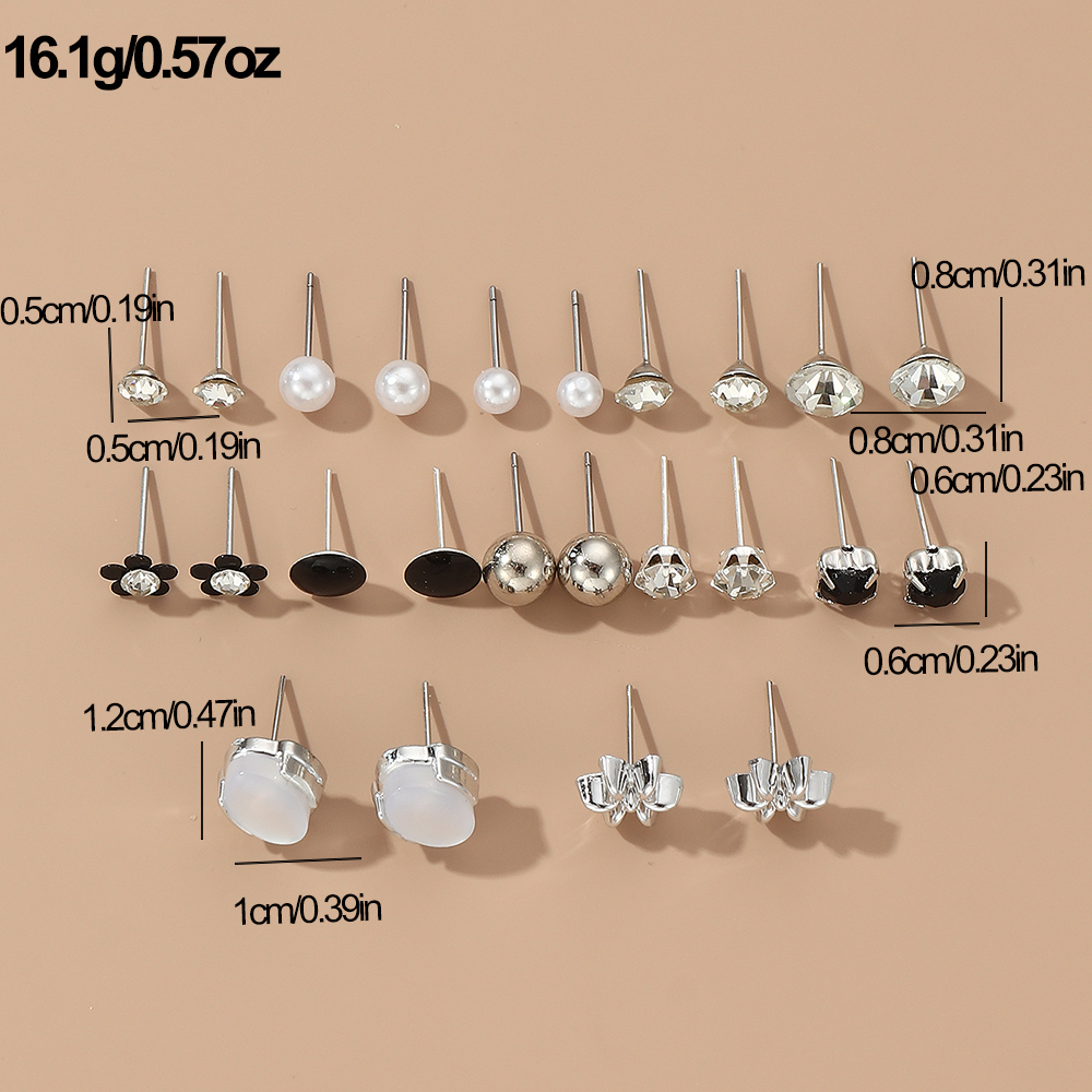 1 Set Casual Simple Style Commute Geometric Flower Inlay Alloy Artificial Rhinestones Artificial Pearls Ear Studs display picture 19