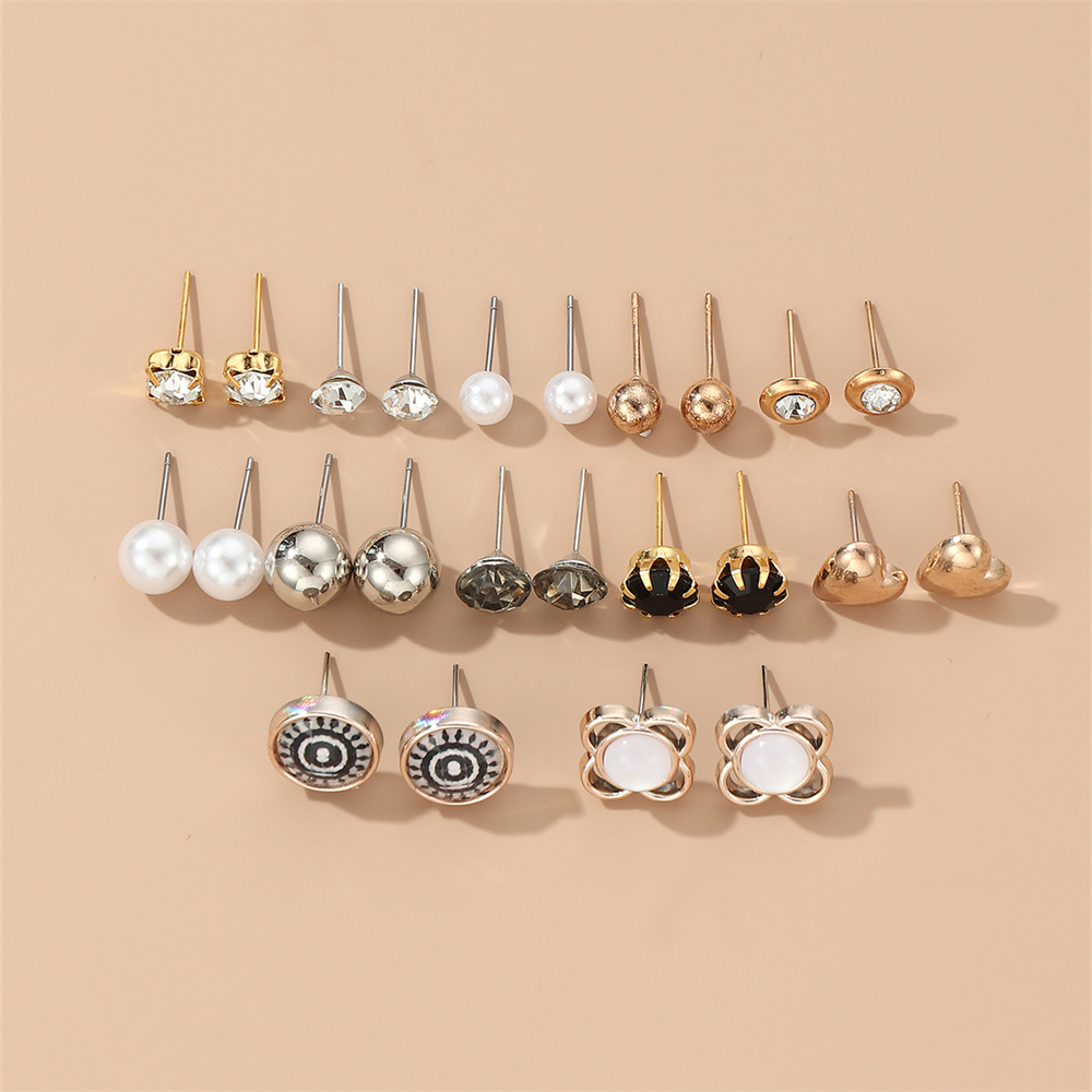 1 Set Casual Simple Style Commute Geometric Flower Inlay Alloy Artificial Rhinestones Artificial Pearls Ear Studs display picture 21