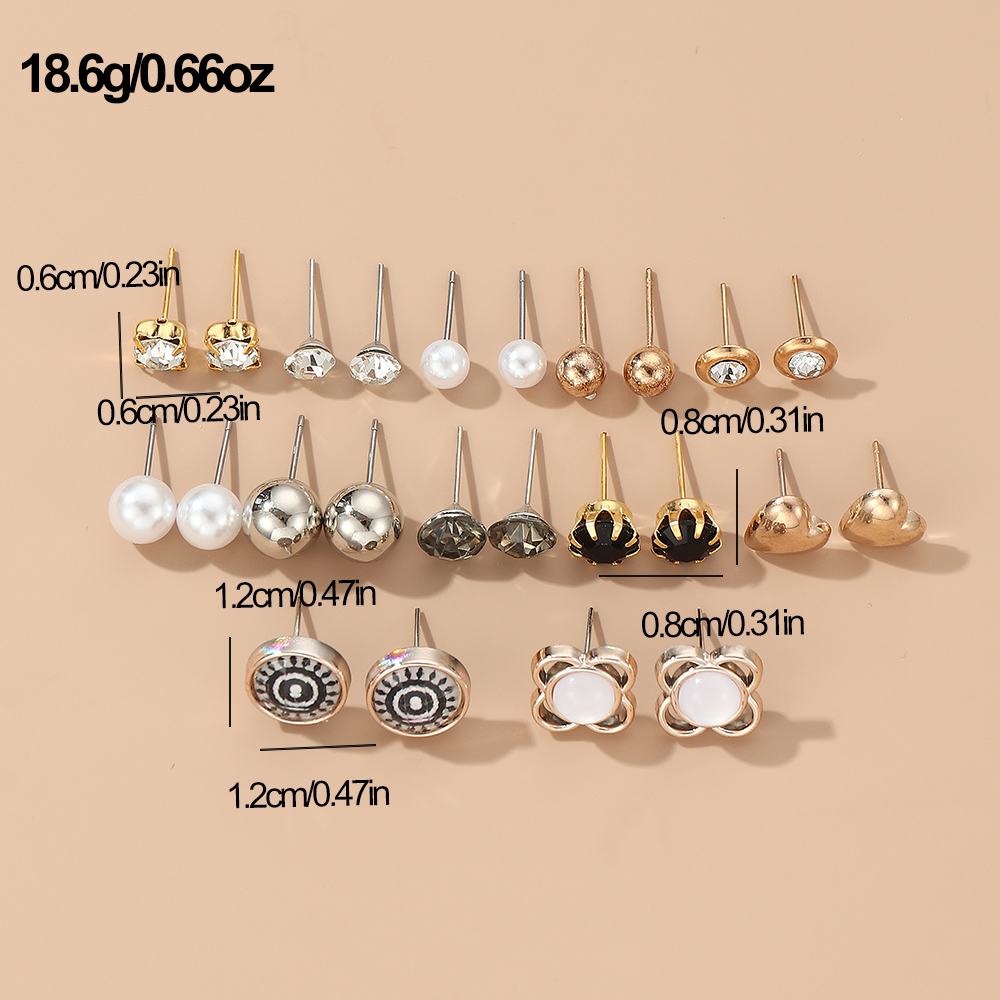 1 Set Casual Simple Style Commute Geometric Flower Inlay Alloy Artificial Rhinestones Artificial Pearls Ear Studs display picture 23