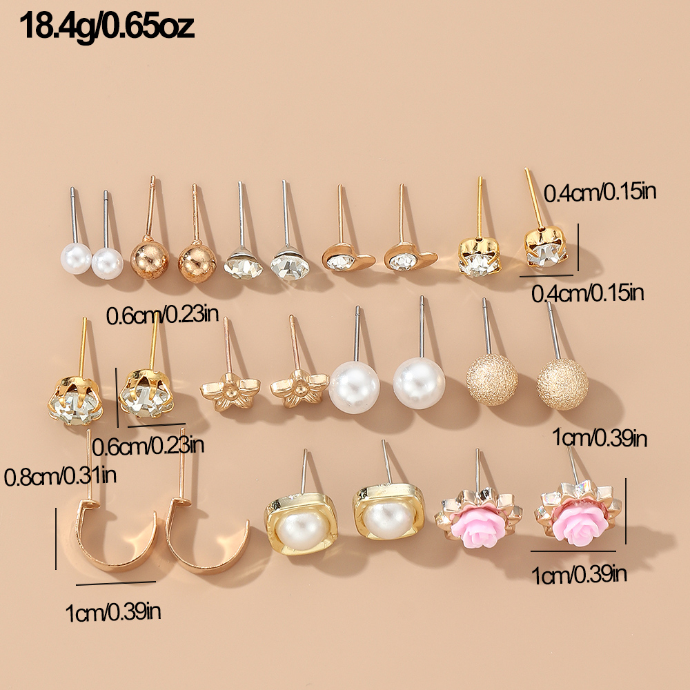 1 Set Casual Simple Style Commute Geometric Flower Inlay Alloy Artificial Rhinestones Artificial Pearls Ear Studs display picture 28