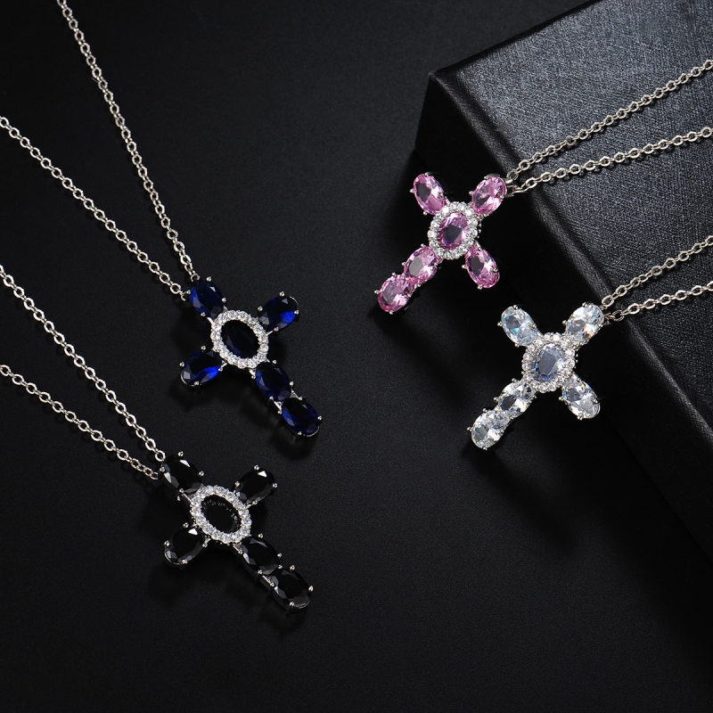Hip-Hop Cross Copper Plating Inlay Zircon Rhodium Plated Unisex Pendant Necklace display picture 7