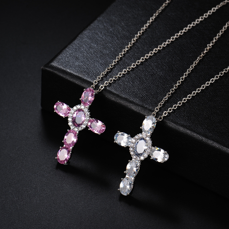 Hip-Hop Cross Copper Plating Inlay Zircon Rhodium Plated Unisex Pendant Necklace display picture 5