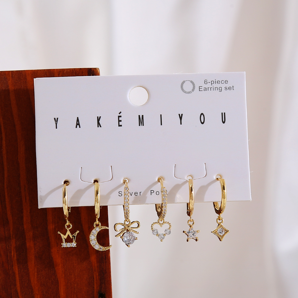 Sweet Simple Style Star Moon Copper 14k Gold Plated Zircon Drop Earrings Earrings In Bulk display picture 2