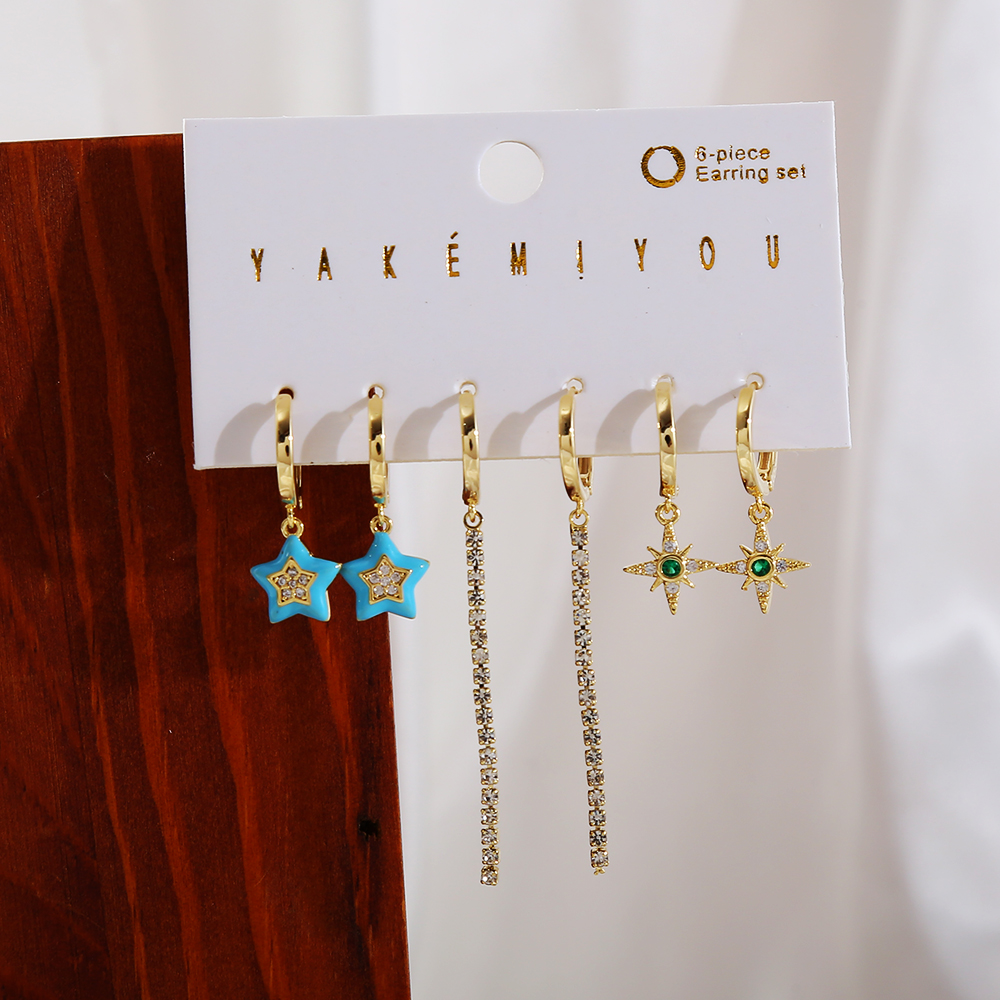 Sweet Simple Style Star Moon Copper 14k Gold Plated Zircon Drop Earrings Earrings In Bulk display picture 3