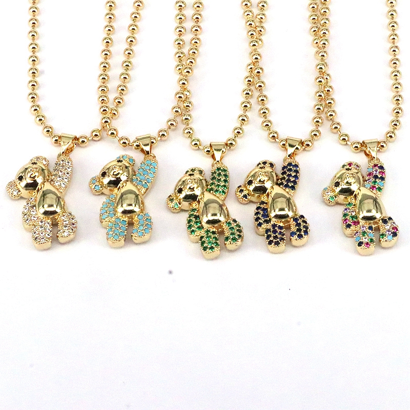 Casual Hip-hop Little Bear Copper Plating Inlay Zircon Gold Plated Pendant Necklace display picture 1