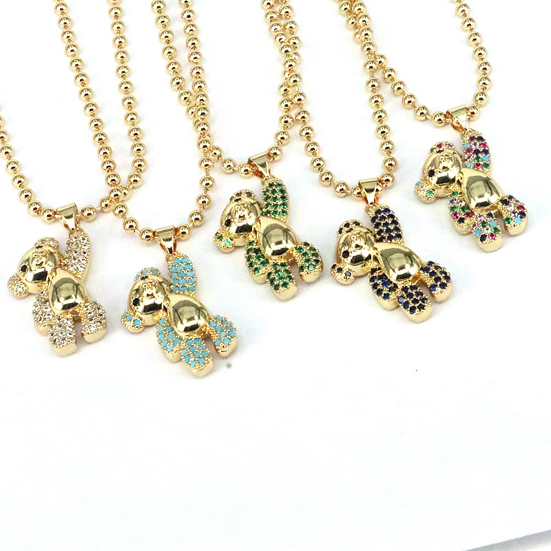 Casual Hip-hop Little Bear Copper Plating Inlay Zircon Gold Plated Pendant Necklace display picture 8