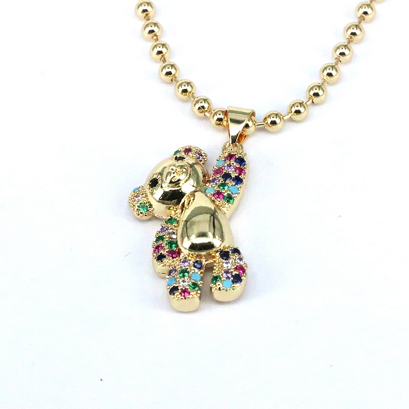 Casual Hip-hop Little Bear Copper Plating Inlay Zircon Gold Plated Pendant Necklace display picture 5