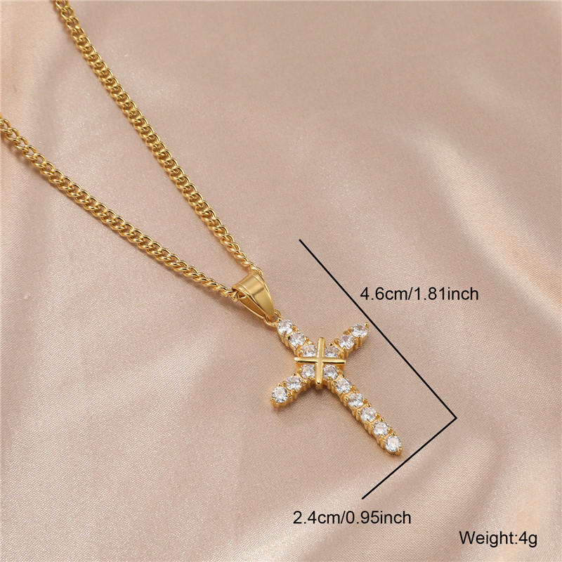 Strassenmode Kreuzen Rostfreier Stahl Inlay Künstlicher Diamant Unisex Zauber display picture 3