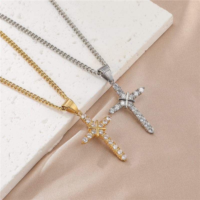 Streetwear Cross Stainless Steel Inlay Artificial Diamond Unisex Charms display picture 1