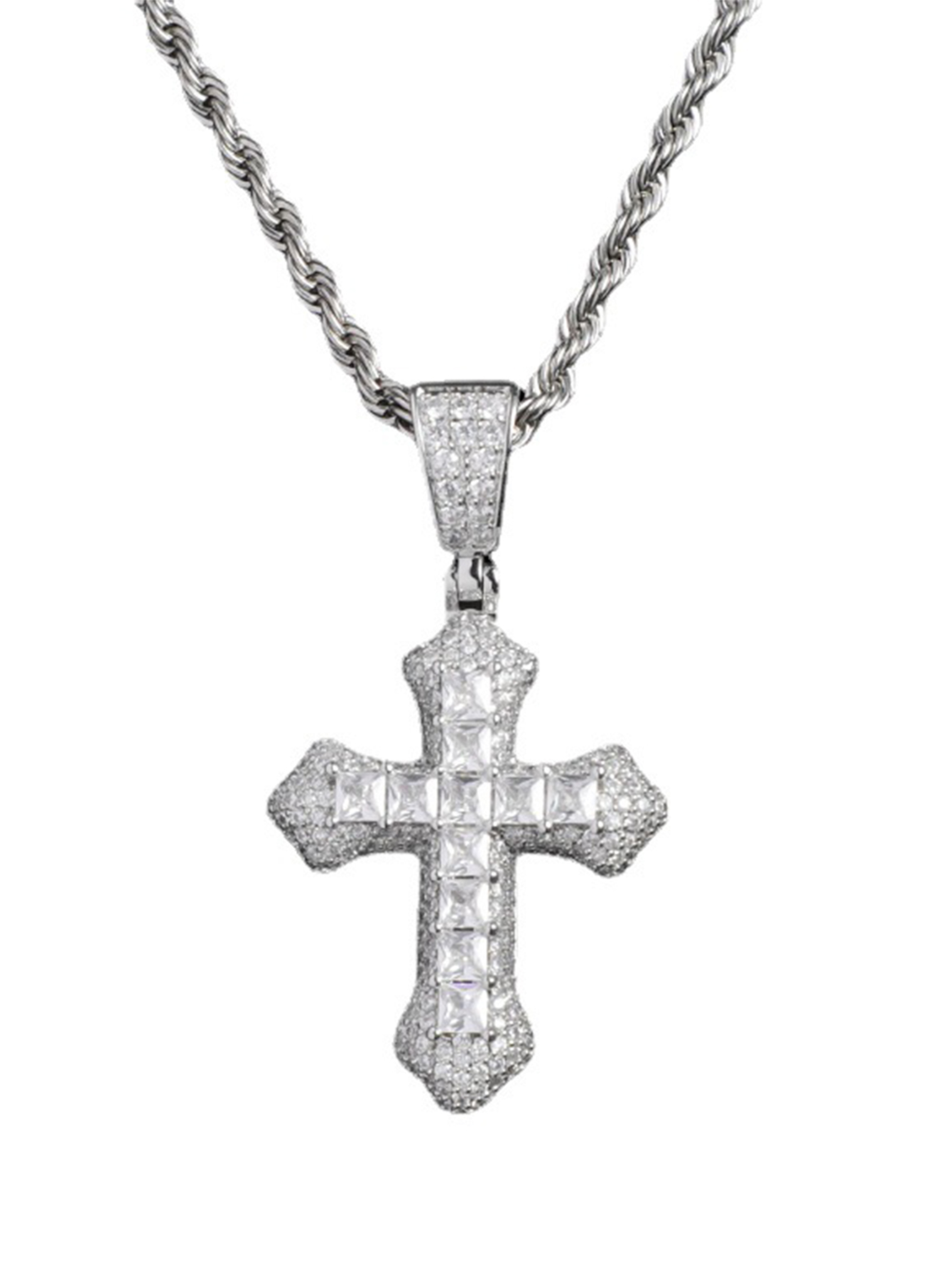Hip-hop Retro Cross Stainless Steel Copper Inlay Zircon Pendant Necklace display picture 3