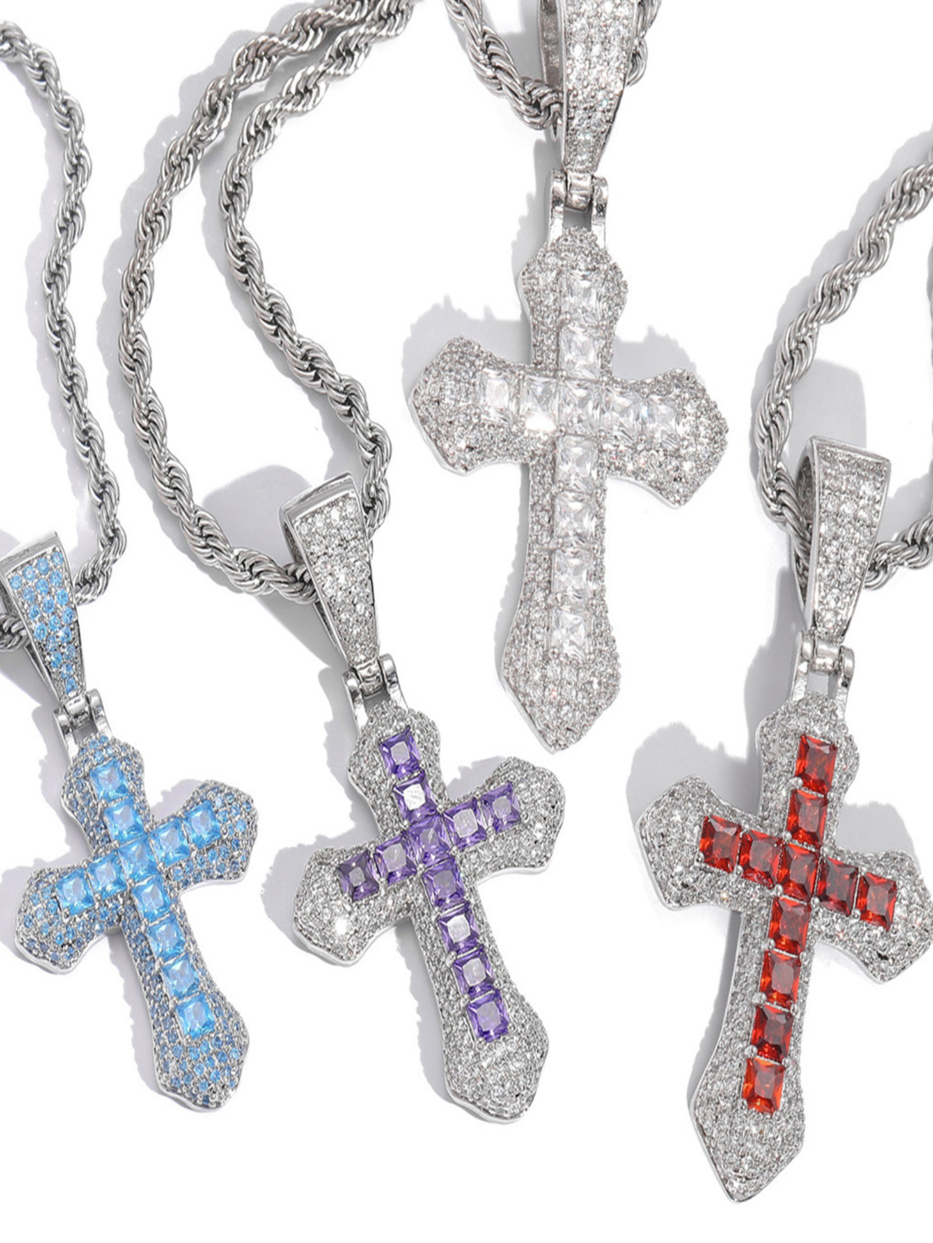 Hip-hop Retro Cross Stainless Steel Copper Inlay Zircon Pendant Necklace display picture 5