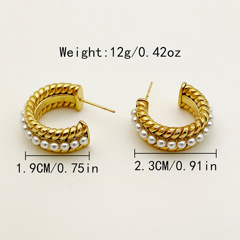 1 Par Elegante Estilo Vintage Lujoso Forma De C Pulido Enchapado Embutido Acero Inoxidable 304 Perla Chapado En Oro De 14 Quilates. Pendientes display picture 3